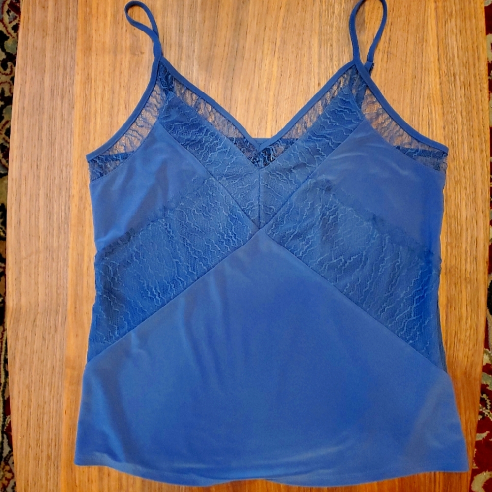 White House Black Market Matte Jersey Knit Lace-Trim Camisole, Blue, M, NWOT